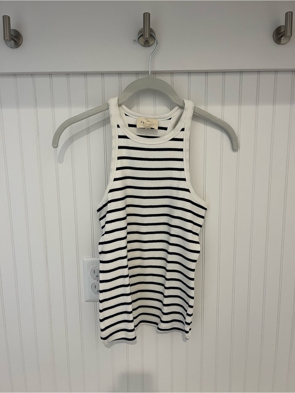 Sezane Marcelo Ecru and Navy Tank Top